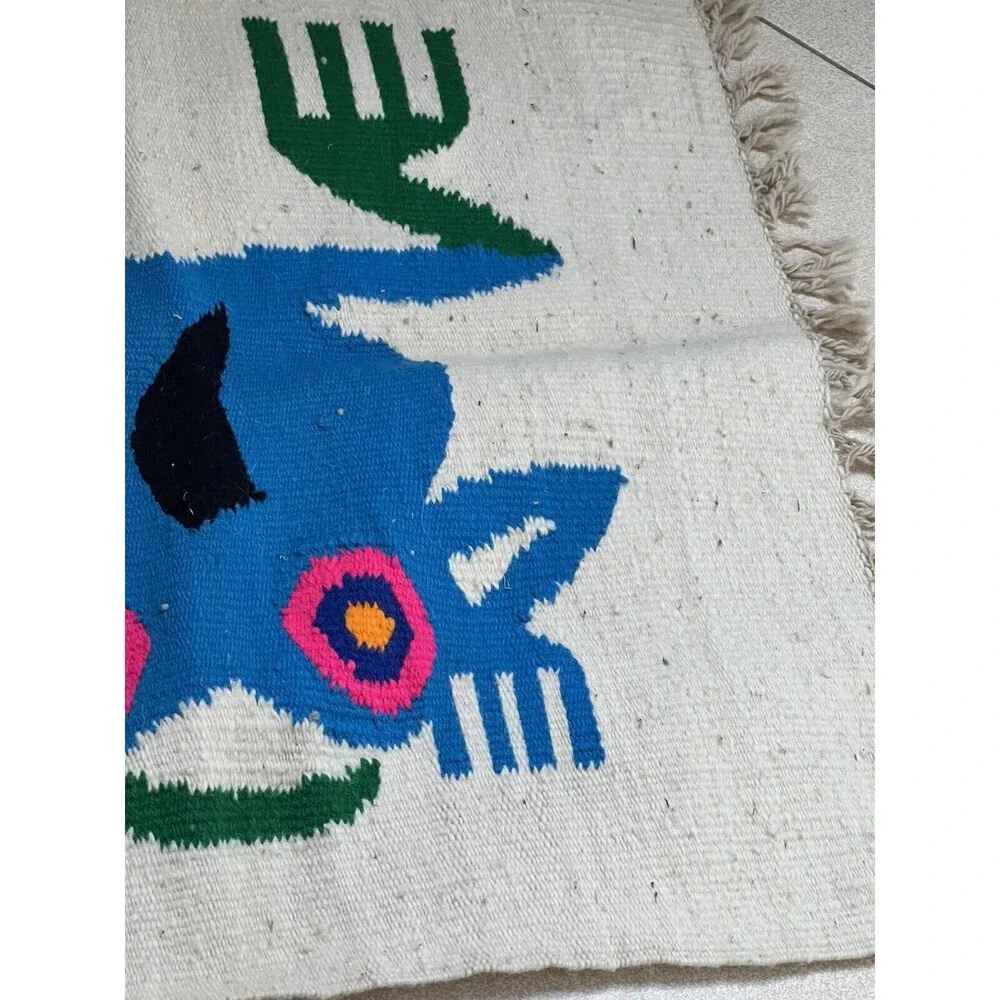 Handwoven Chameleon Lizard Wall Hanging rUG Pink Eyes Reacts With UV Light